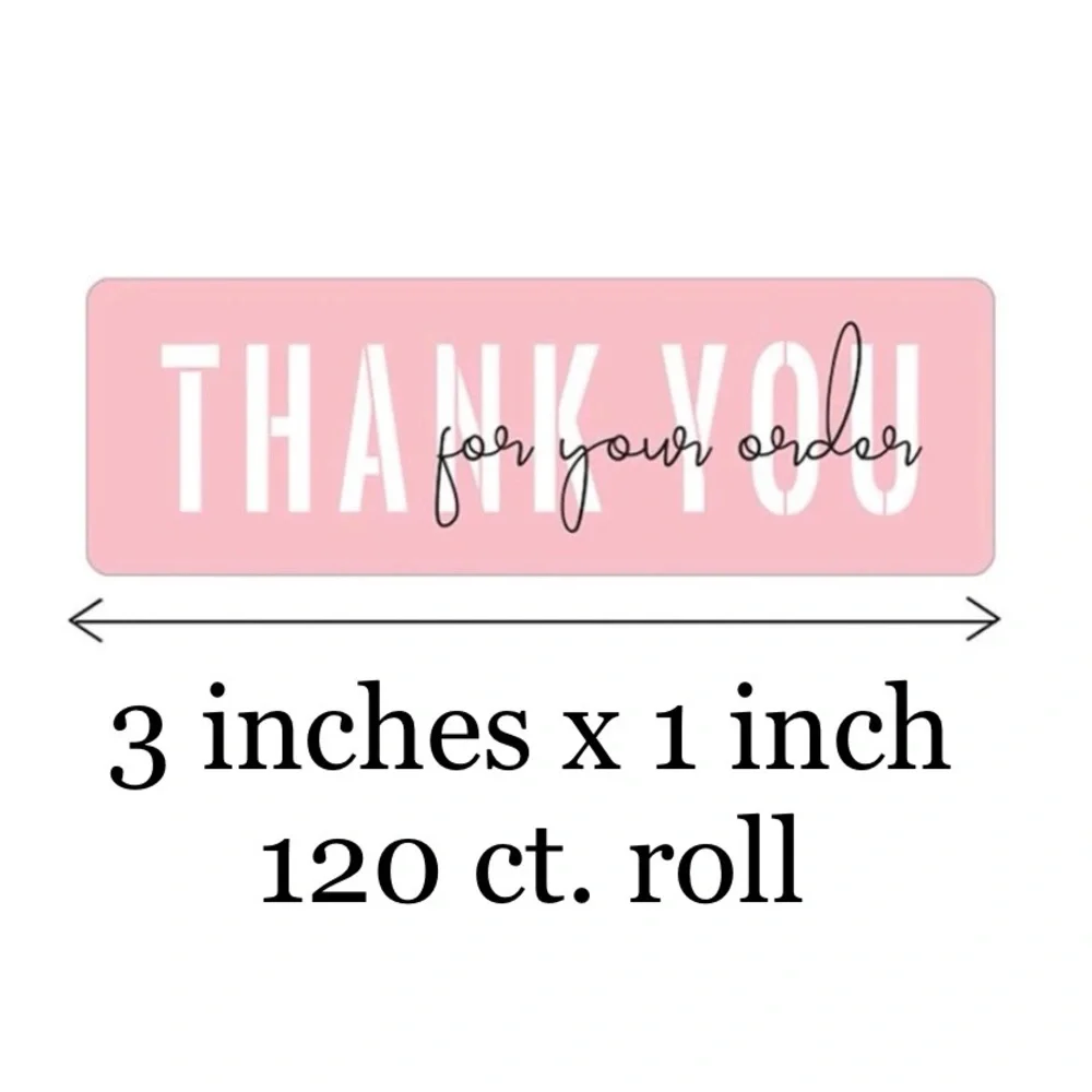 120 CT Pink Thank You for Your Order 3x1” Stickers / Labels - Picture 2 of 4